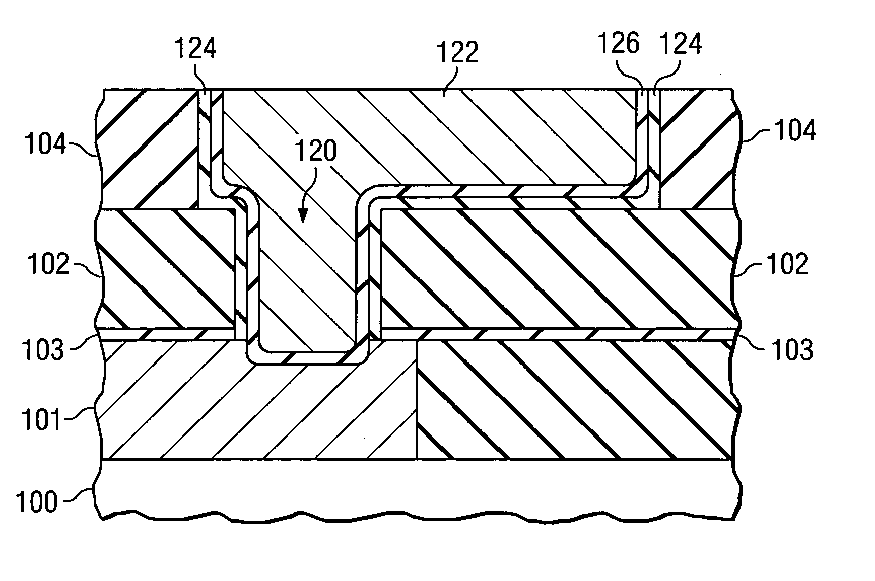 Dual damascene diffusion barrier/liner process with selective via-to-trench-bottom recess