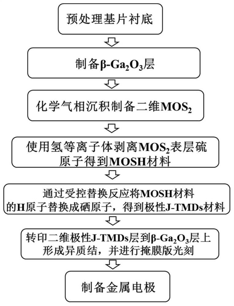 High-speed photoelectronic device based on polar J-TMDs/beta-Ga2O3 heterojunction and preparation method thereof