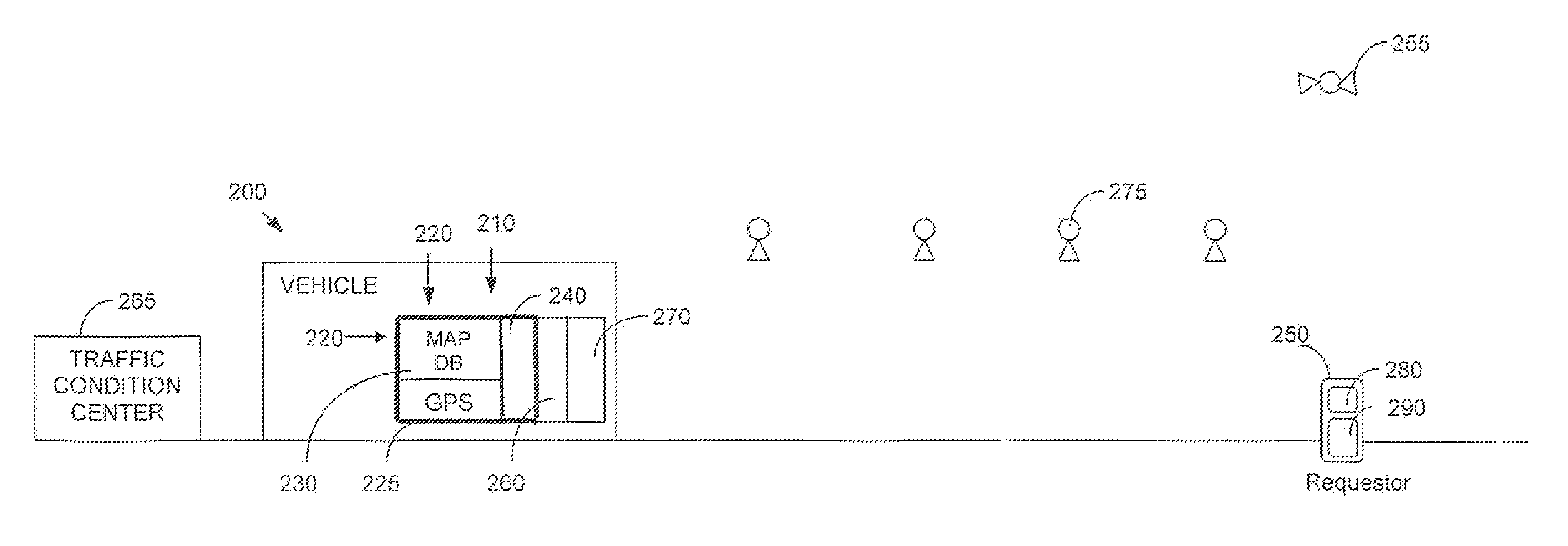 Transmission of wireless messages of current vehicle location and estimated arrival time to requestors