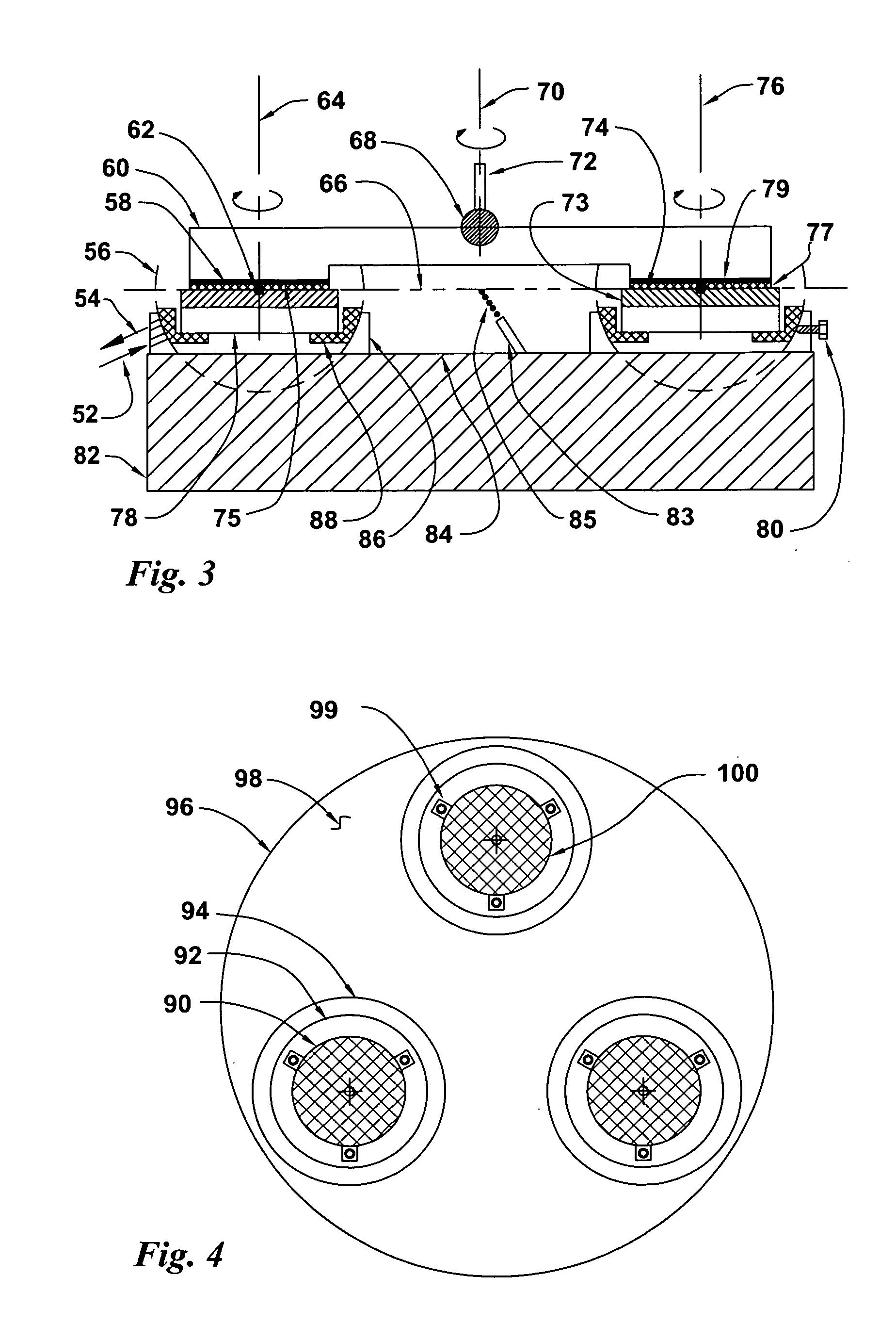 Fixed-spindle and floating-platen abrasive system using spherical mounts