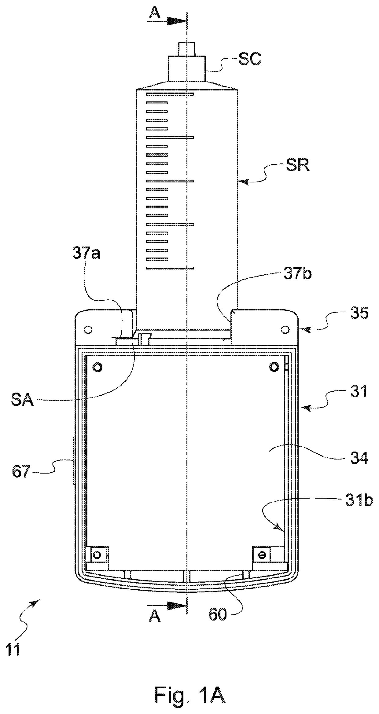 Portable pump for drug infusion through a syringe removably engaged in the pump