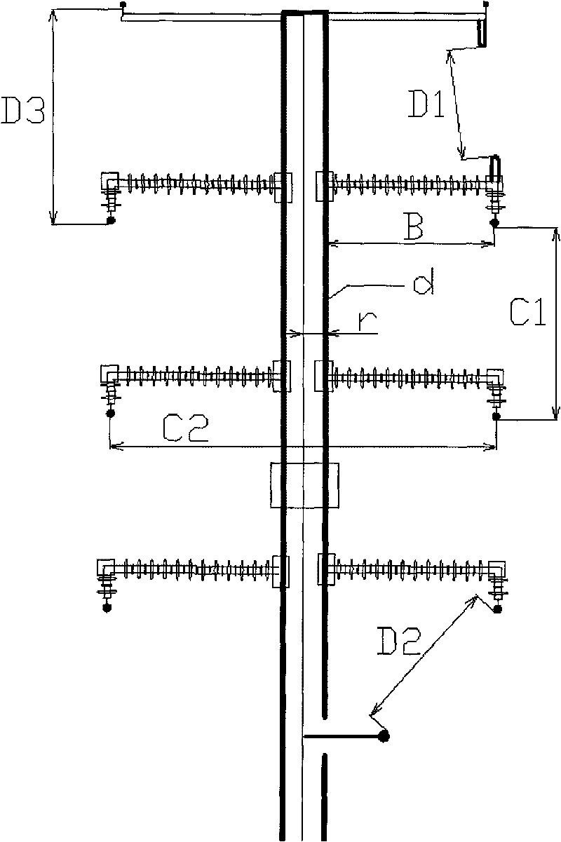 Grounding method for composite insulating pole tower of power transmission line and pole tower thereof