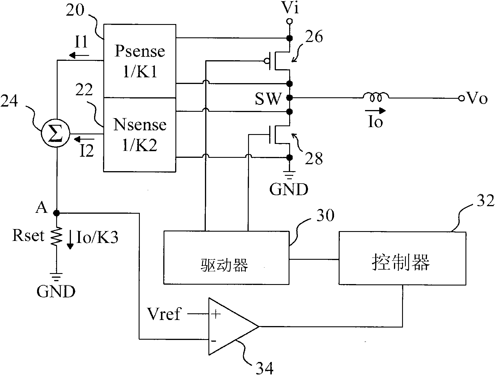 Detecting device for output current of voltage regulator and method