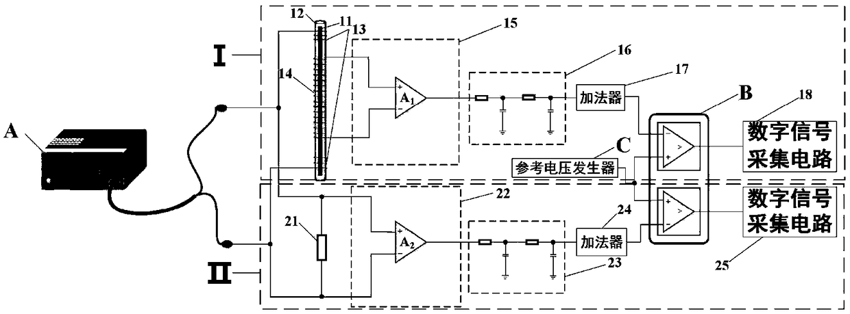 Common mode noise suppression device and noise suppression method for time-difference type fluxgate sensor