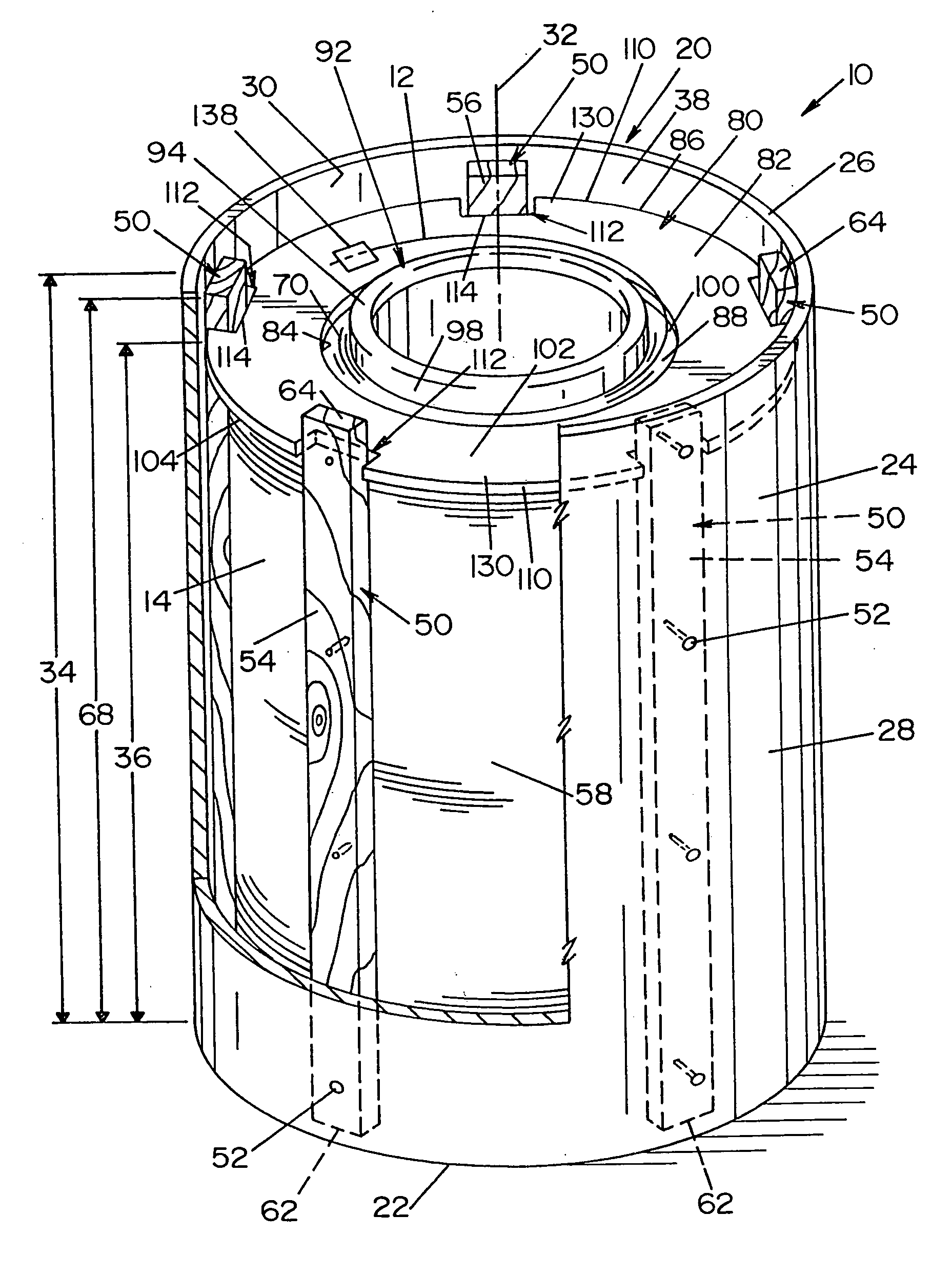 Welding wire container with ribbed walls and a mating retainer ring