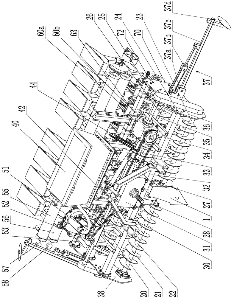 Pneumatic type rice precision dry direct sowing machine capable of synchronously realizing ditch opening, fertilization and ground flattening