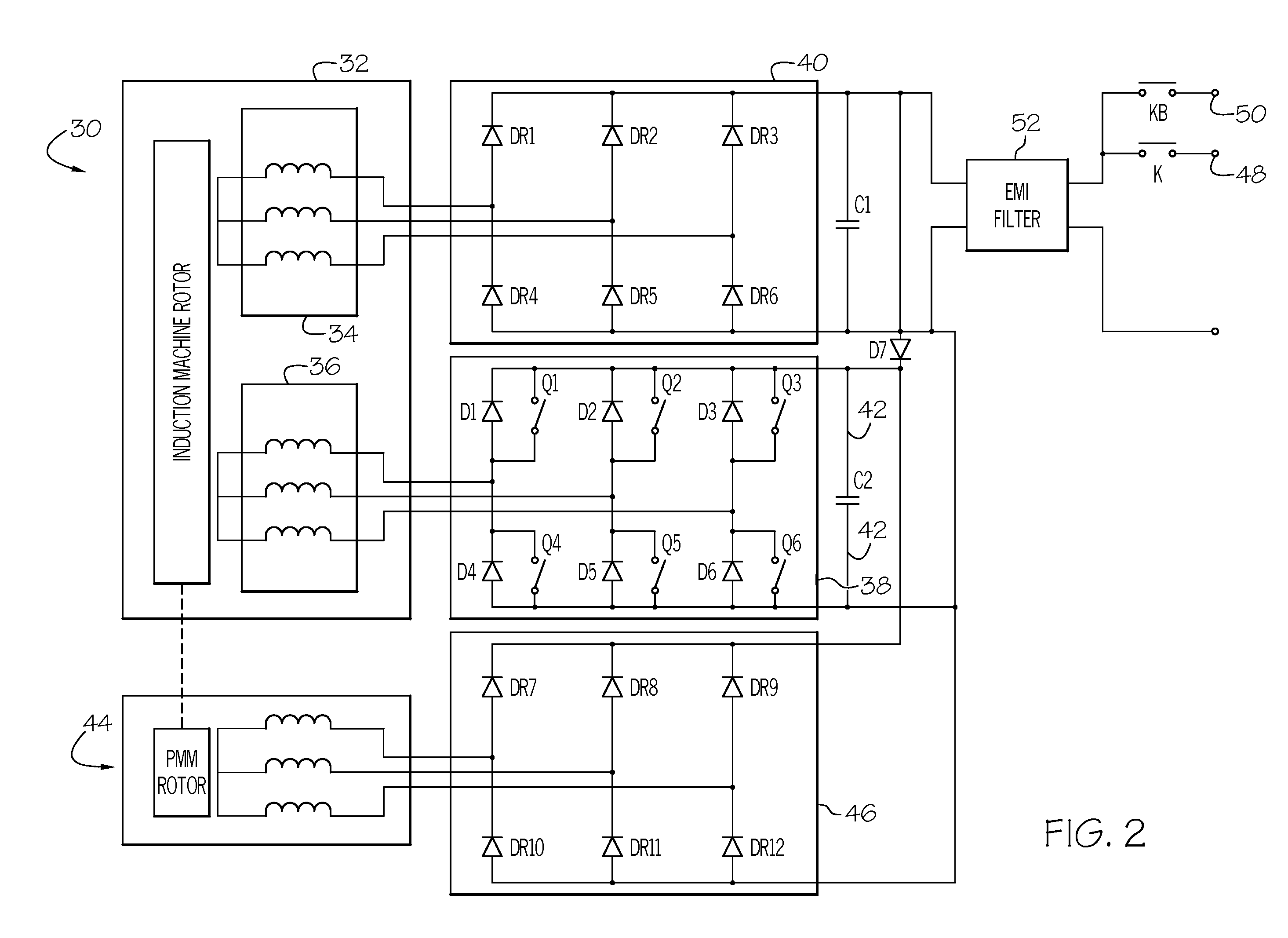 DC bus short circuit compliant power generation systems using induction machine