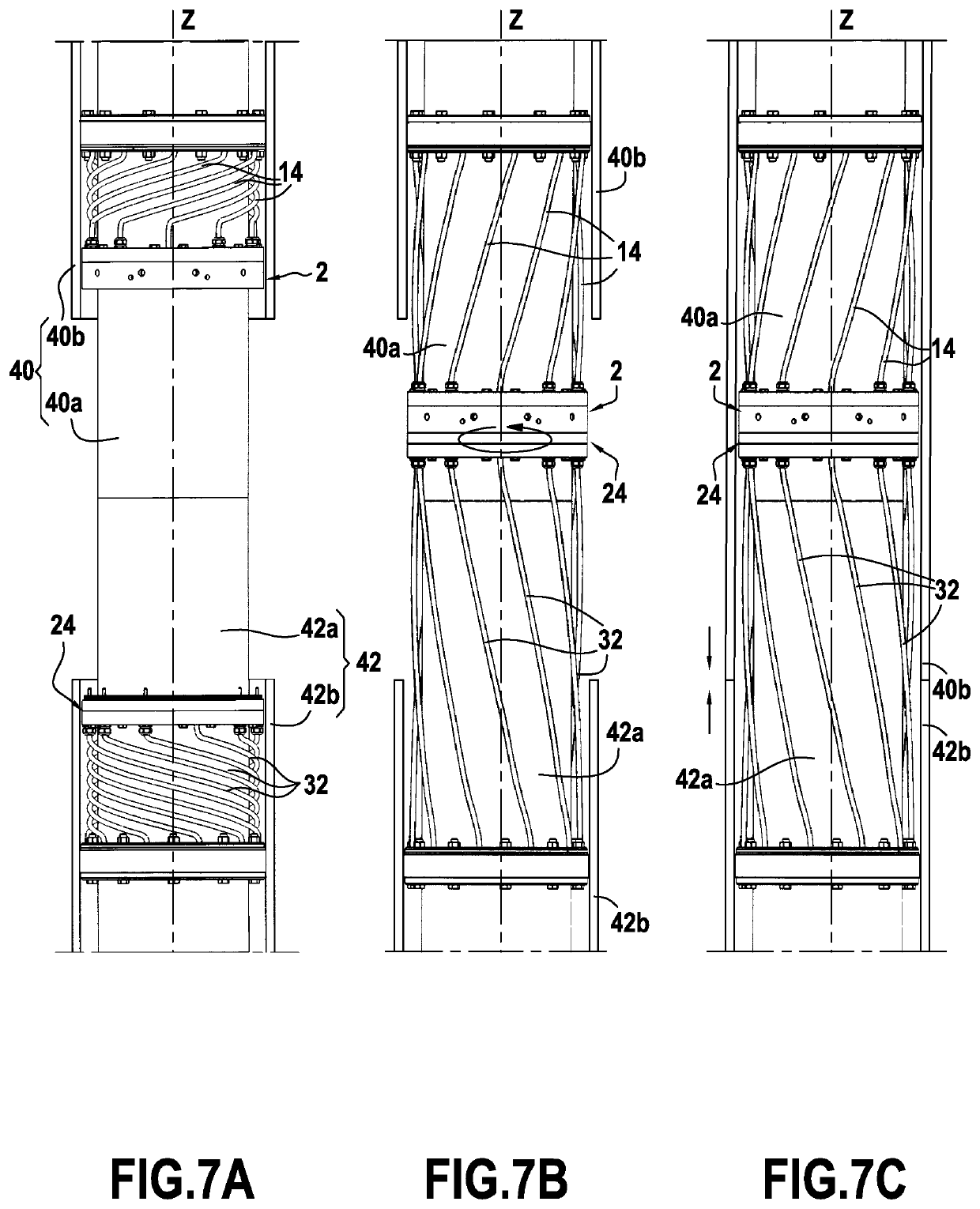 Method for connecting cables of a pipeline unit section to be vertically joined to a subsea pipeline for transporting fluids