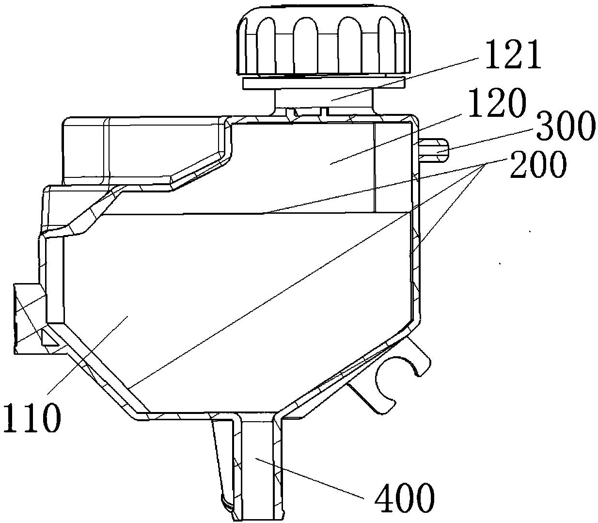 Expansion tank used by double systems of new energy automobile in common