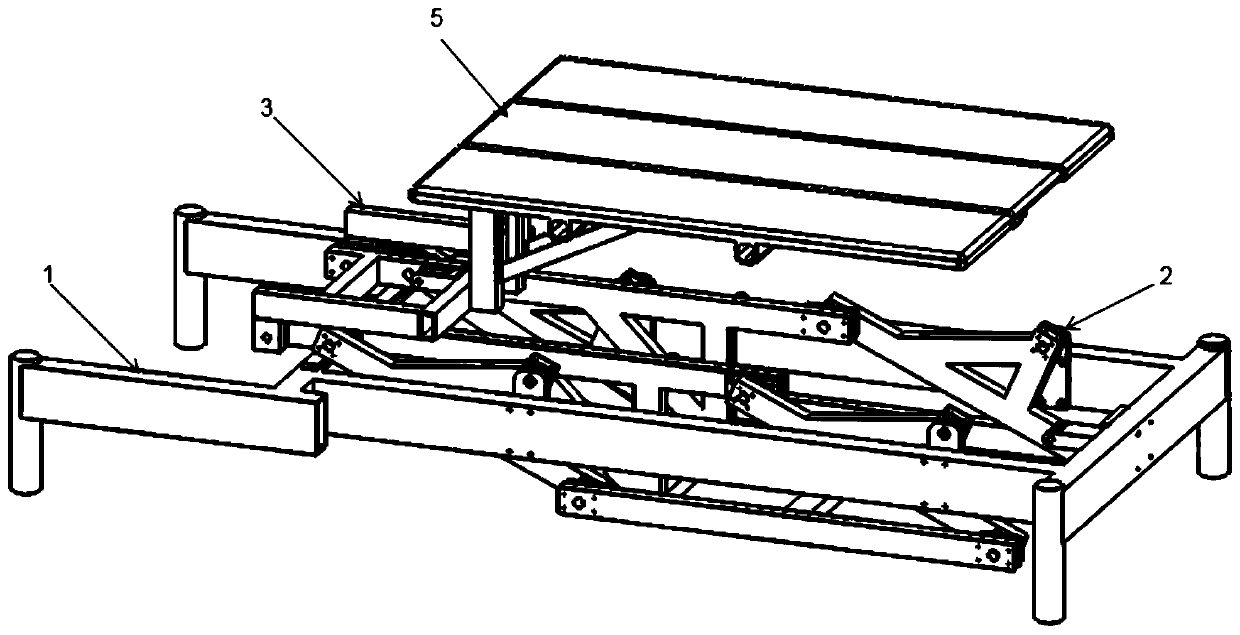 Reconstruction bed posture changing device and bed body suitable for upper and lower limb rehabilitation