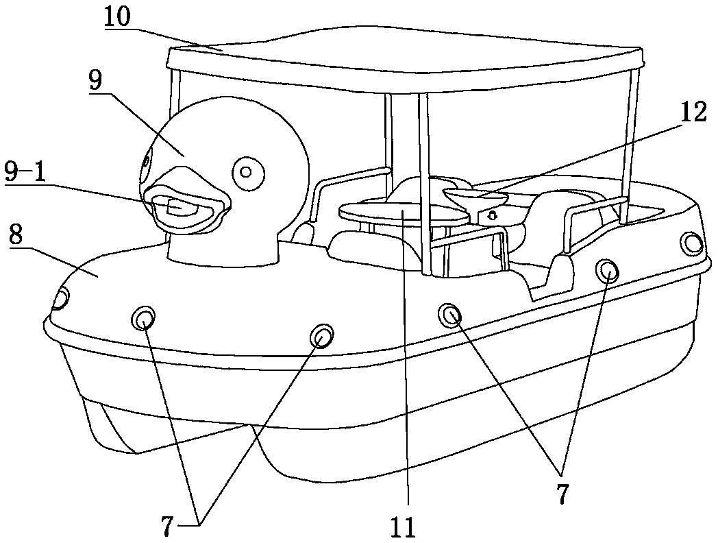 Yacht with laser-triggered music playing and bubble making functions