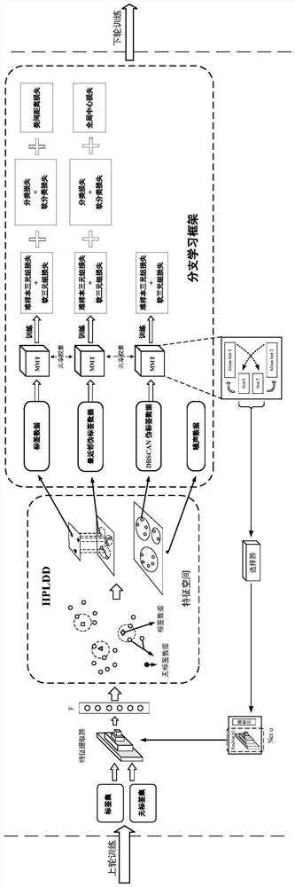 Pedestrian re-identification network training method based on branch learning and layered pseudo label