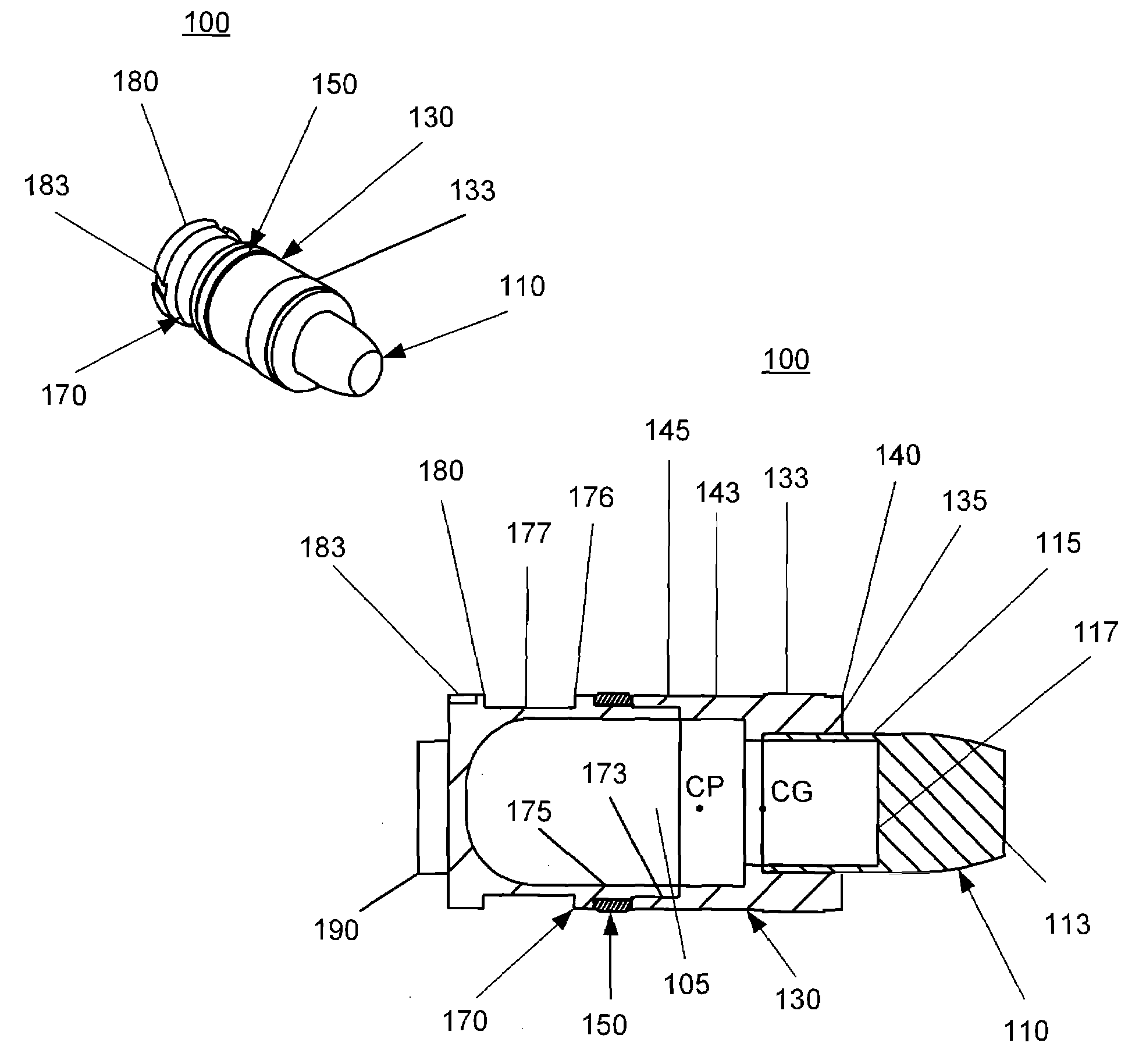 Aerodynamically stable finless projectile