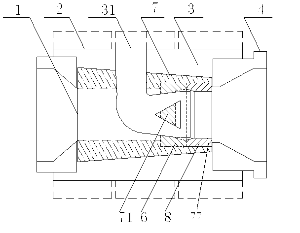 Flat cable extruder head free of deviation regulation