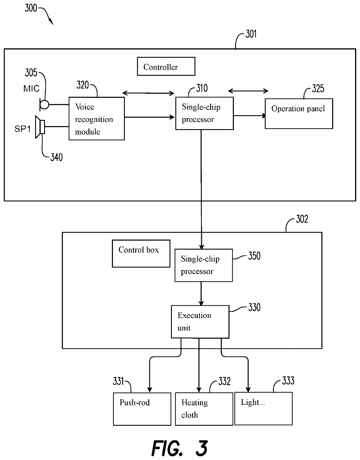 Supporting audio element with voice recognition for a furniture item