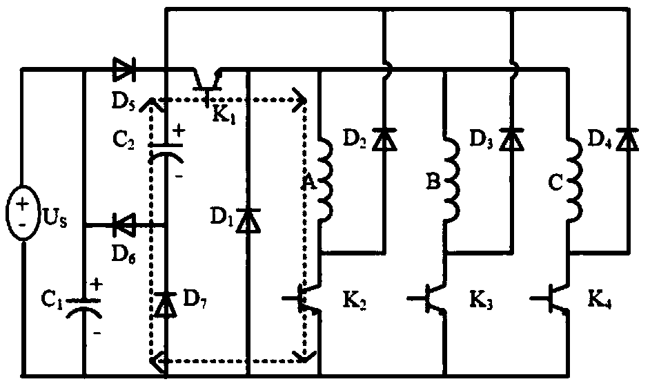 A switched reluctance motor power converter and a control method thereof