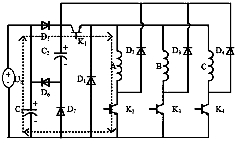 A switched reluctance motor power converter and a control method thereof