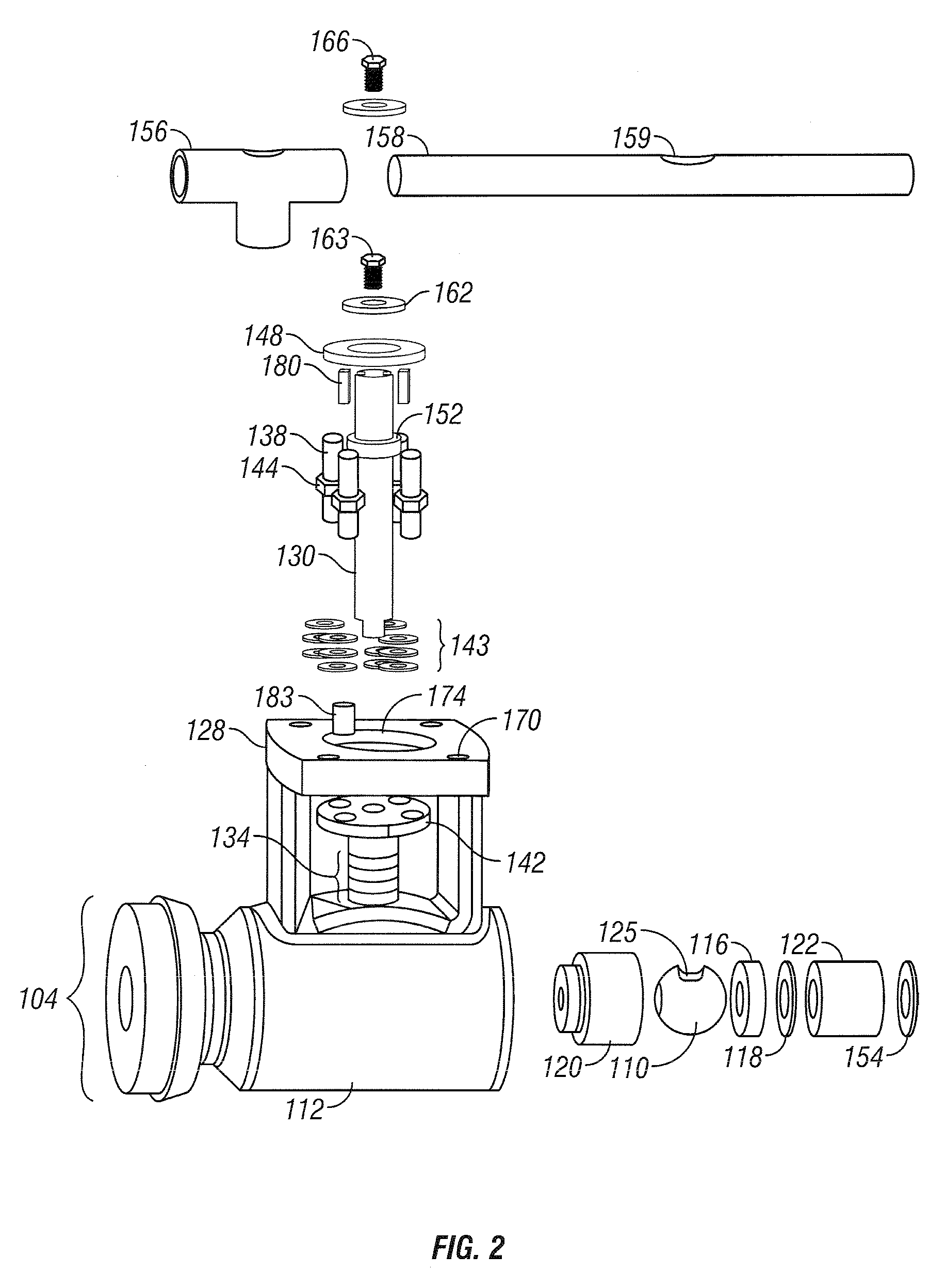 Ball valve with shear bushing and integral bracket for stem blowout protection