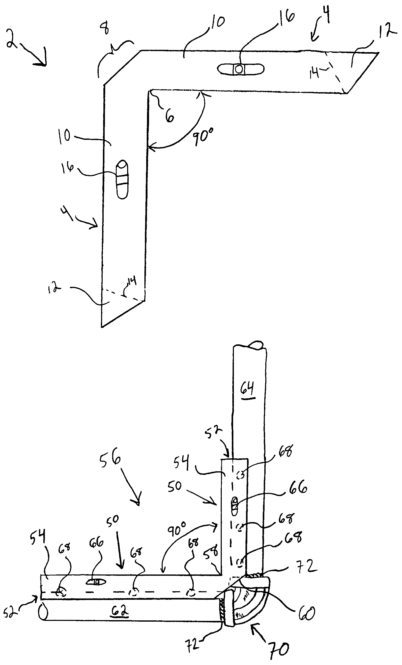 Combination level and squaring tool