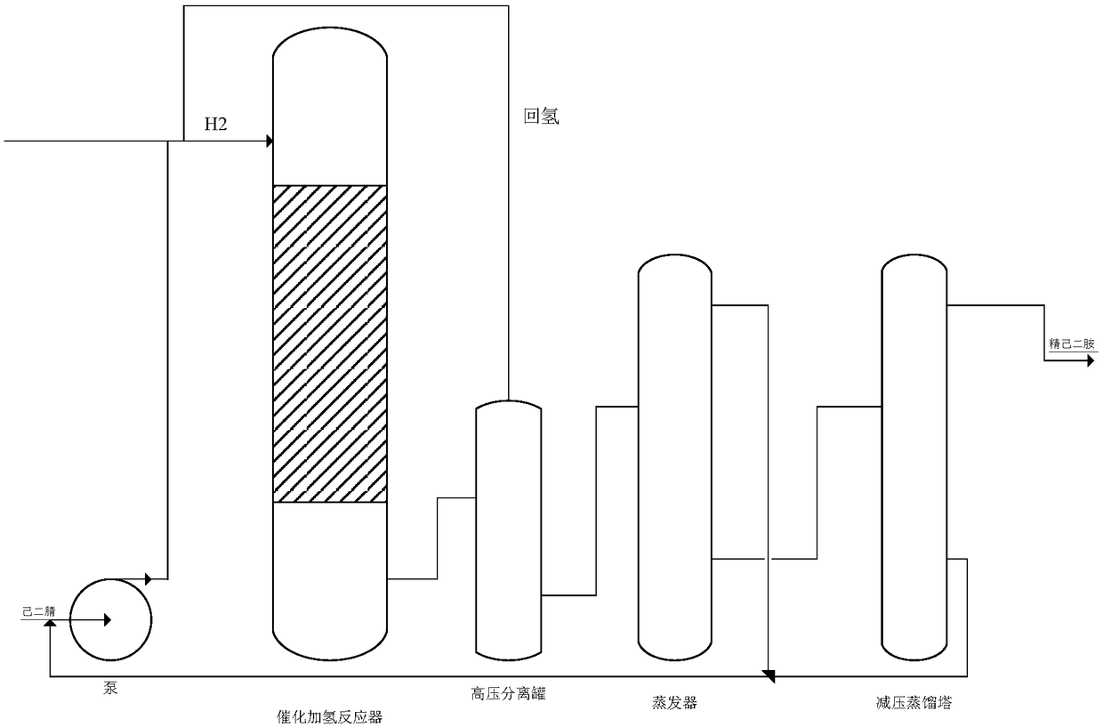 Method for preparing hexamethylene diamine by direct hydrogenation of adiponitrile under alkali-free conditions