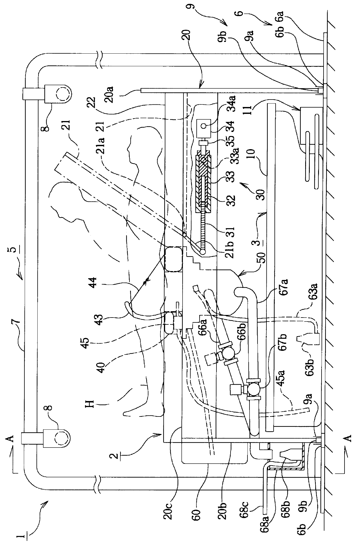 Water closet and nursing bed device with same