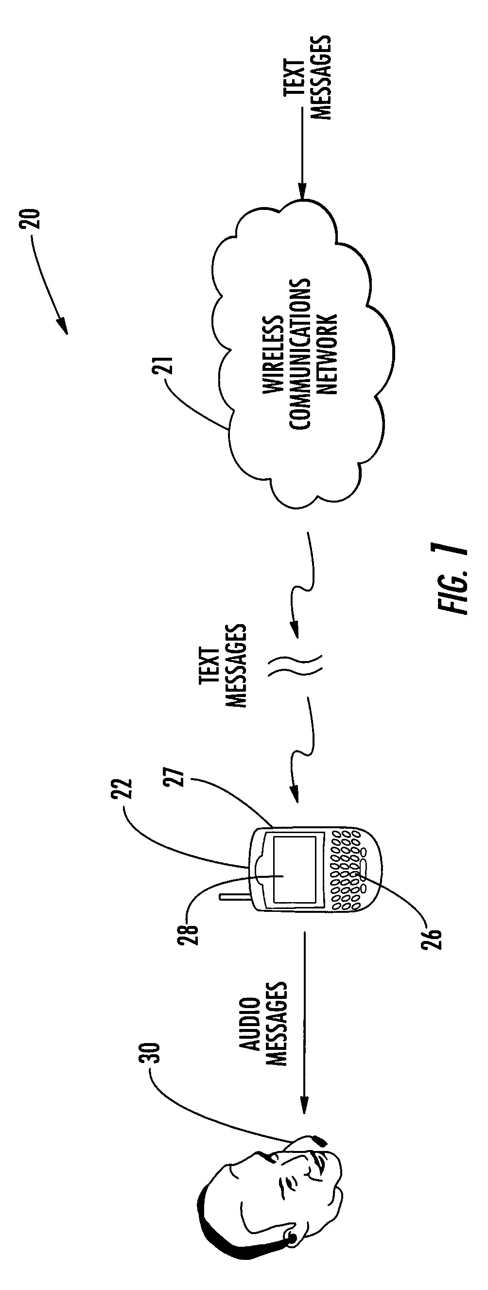 Communications system providing text-to-speech message conversion features using audio filter parameters and related methods