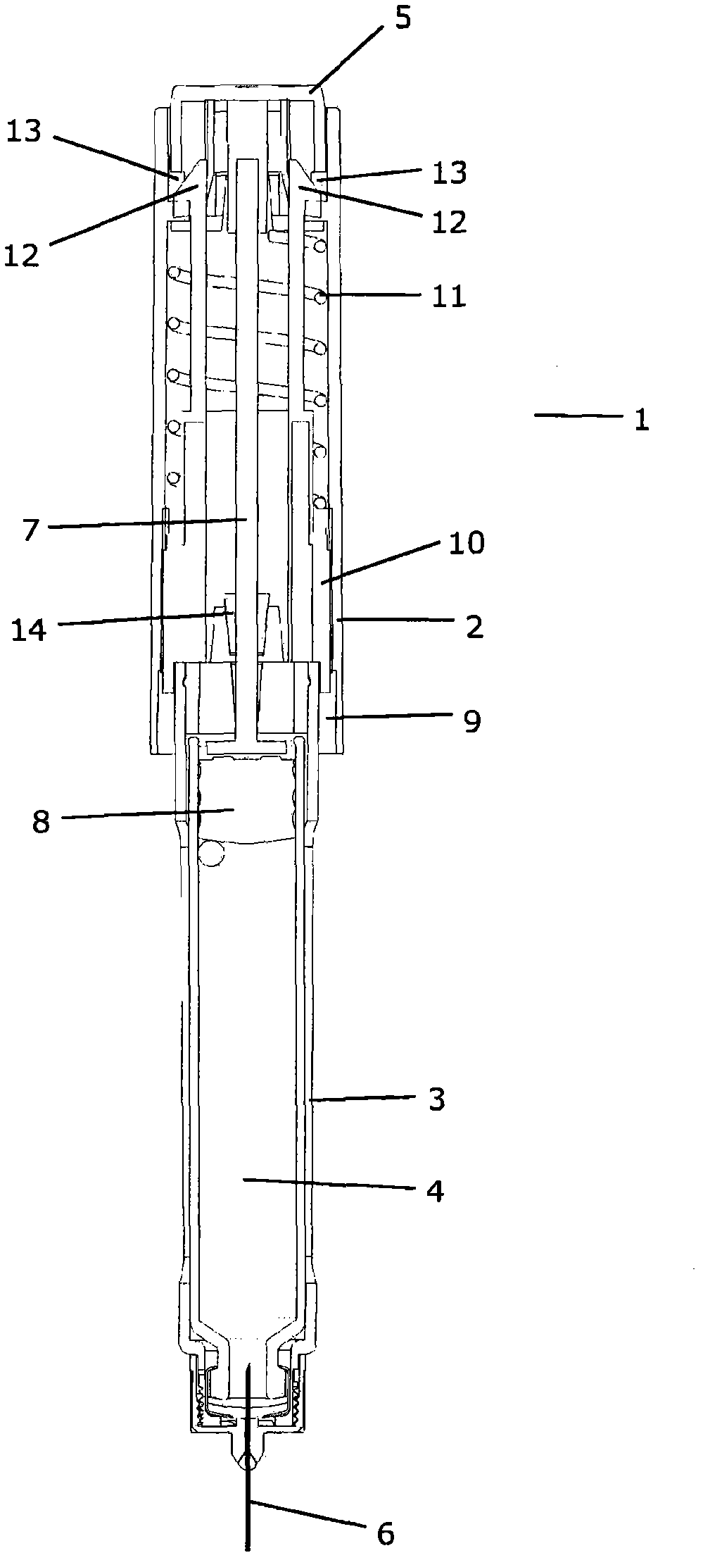 Device for injecting apportioned doses of liquid drug