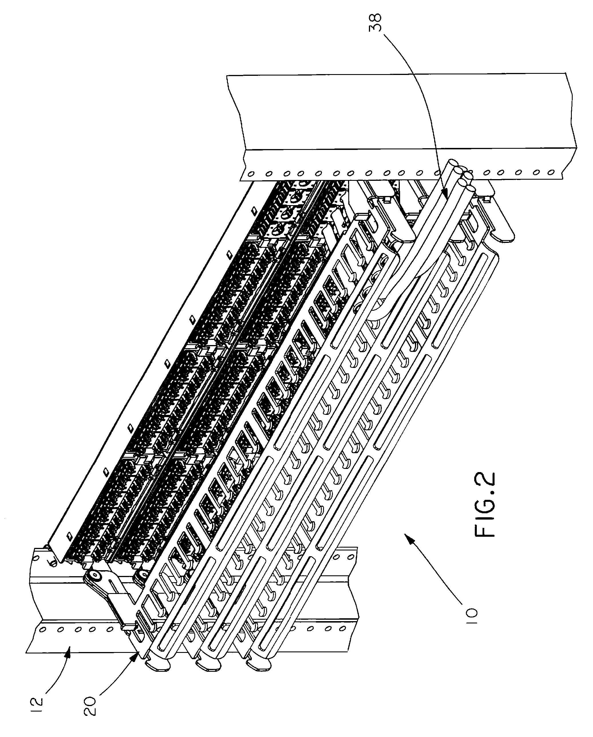 Pivoting strain relief bar for data patch panels