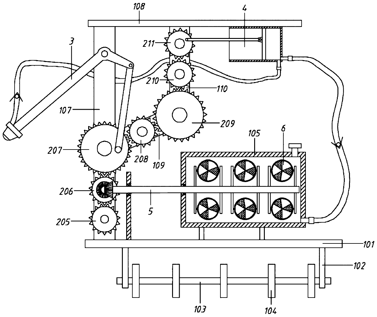 Maintenance device with rocker arm for garden construction