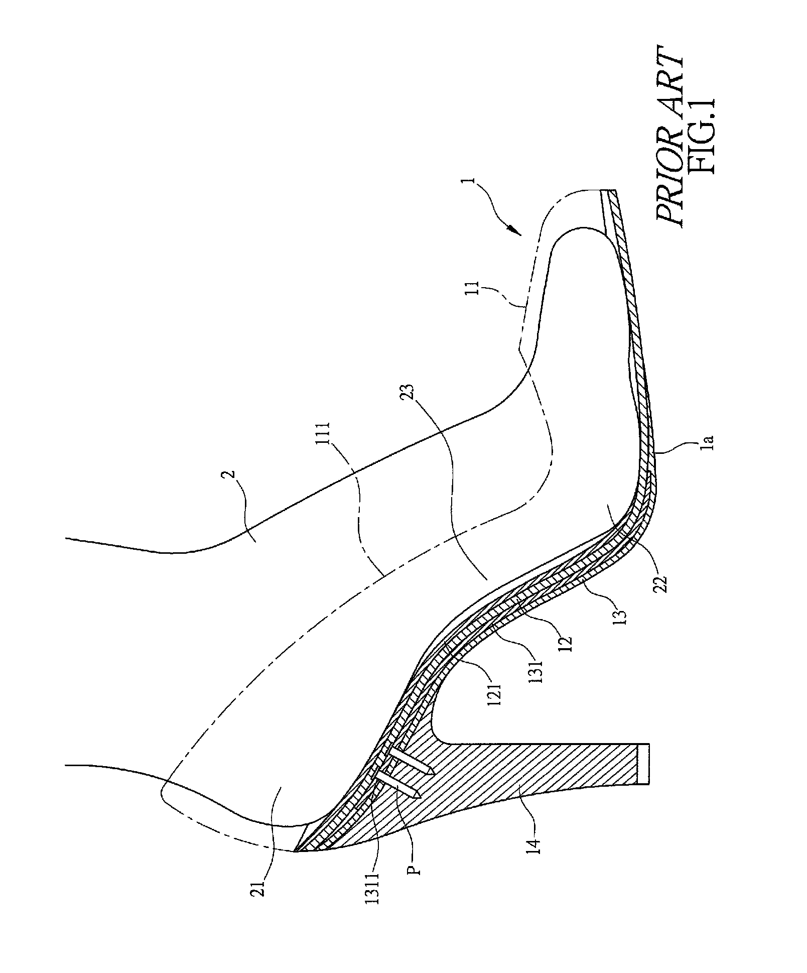 Structure of high-heeled shoe