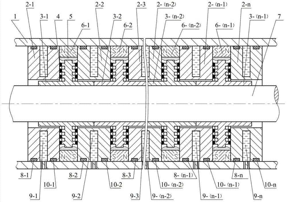 Cooling groove and centrifugal combined magnetic liquid rotating and sealing device