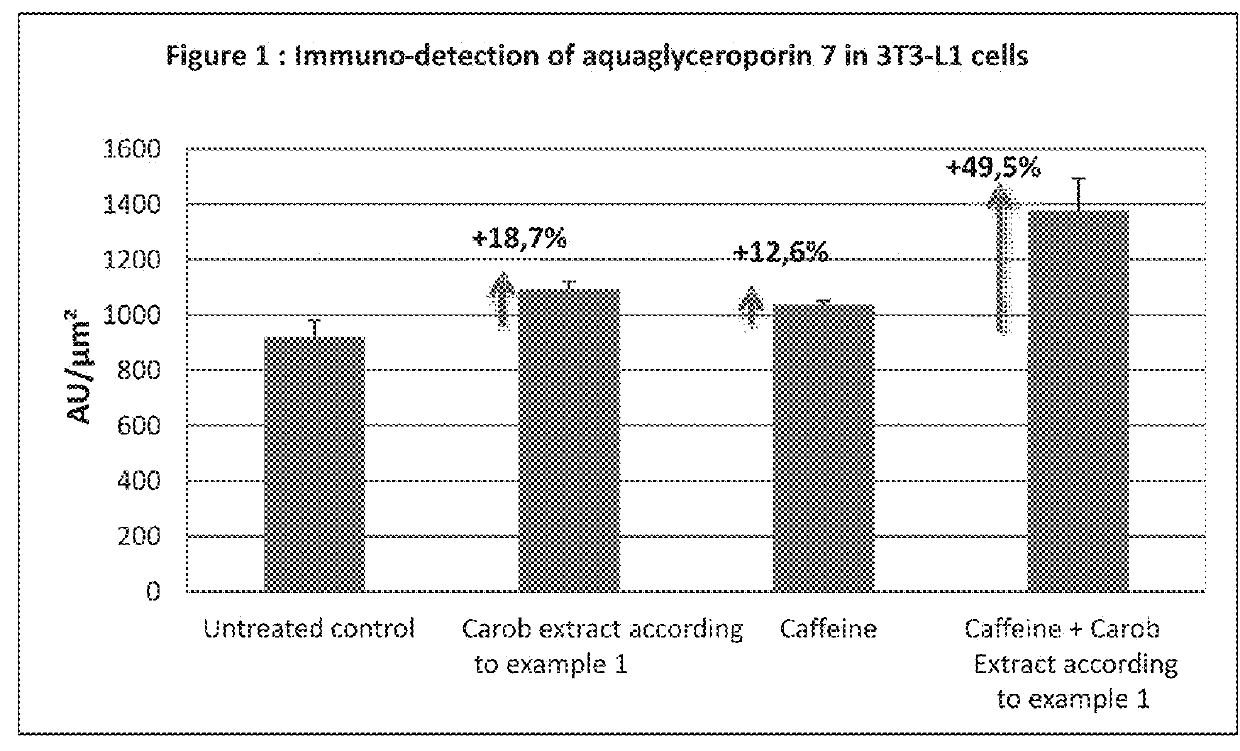 Cosmetic use of the combination of a carob germ extract and caffeine as a slimming active agent