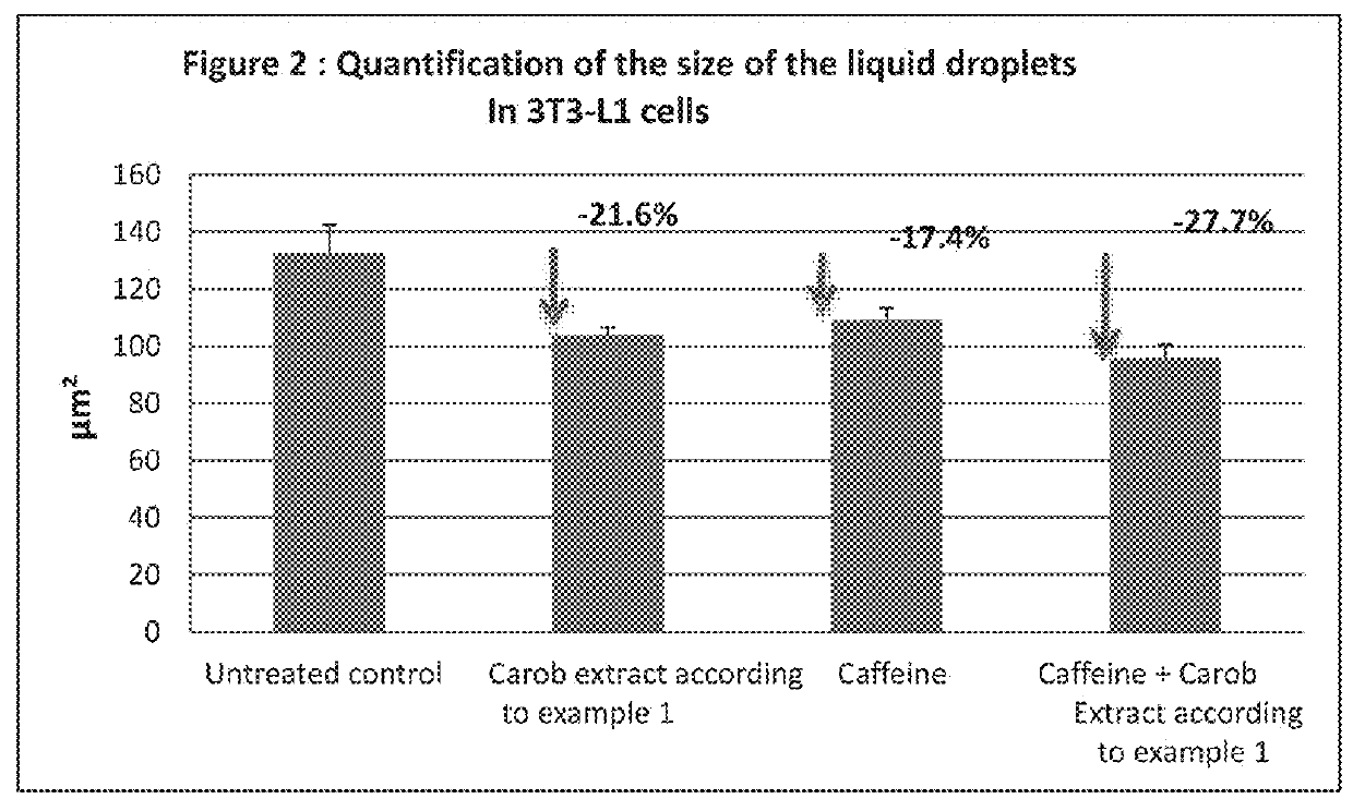 Cosmetic use of the combination of a carob germ extract and caffeine as a slimming active agent