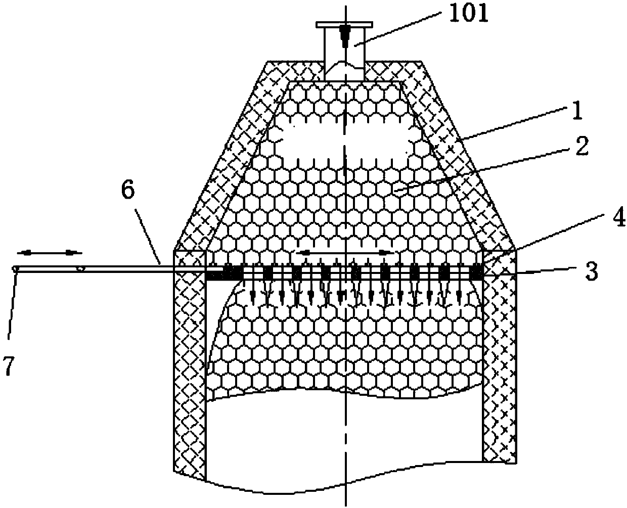 Falling type uniform material distributing system