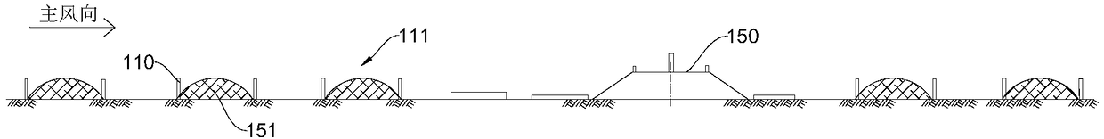 Highway sand storm protection system suitable for crossing shrubbery sandbags and construction method of highway sand storm protection system