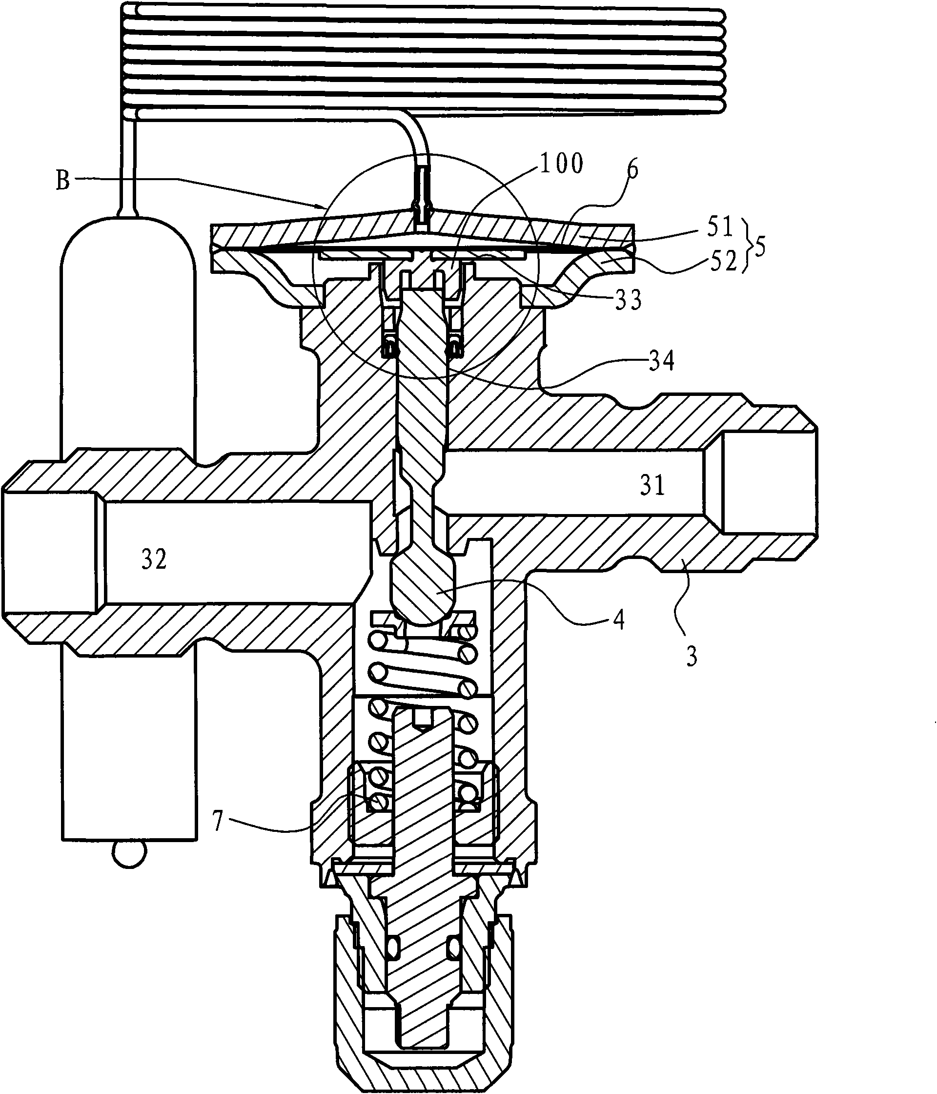 Expansion valve and diaphragm support structure thereof