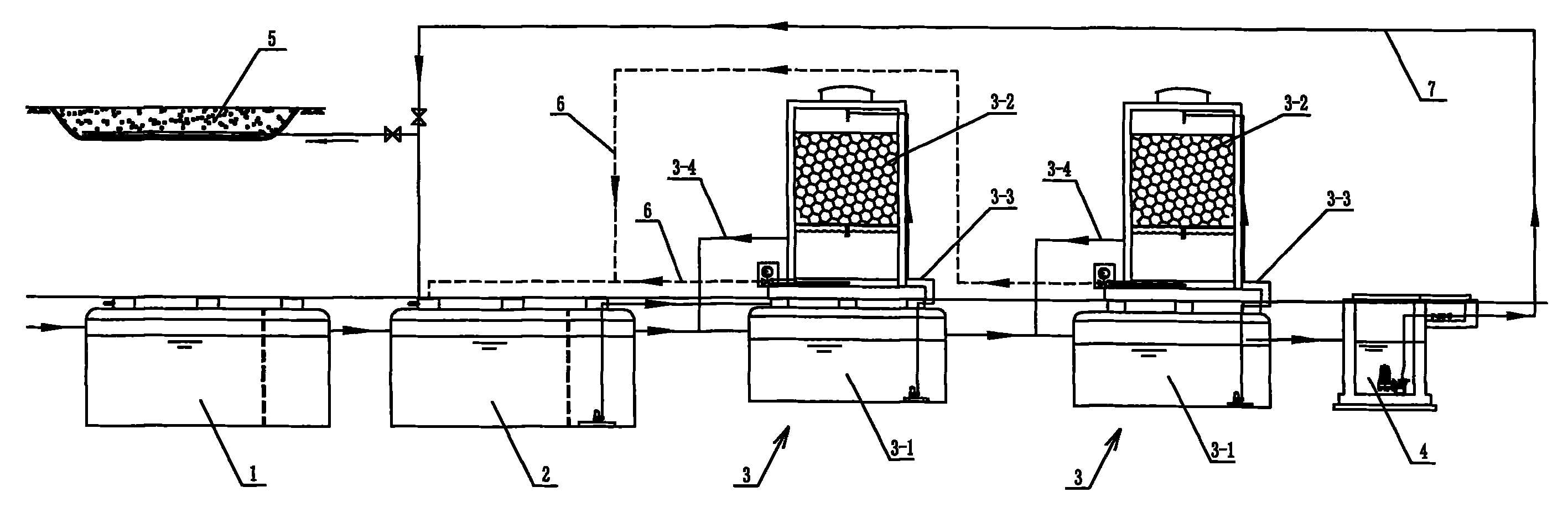 Secondary trickling filter system for treating domestic sewage of villages and small towns and trickling filter process thereof