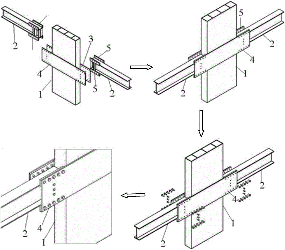 Double-side-plate joint in bolted connection and assembling method