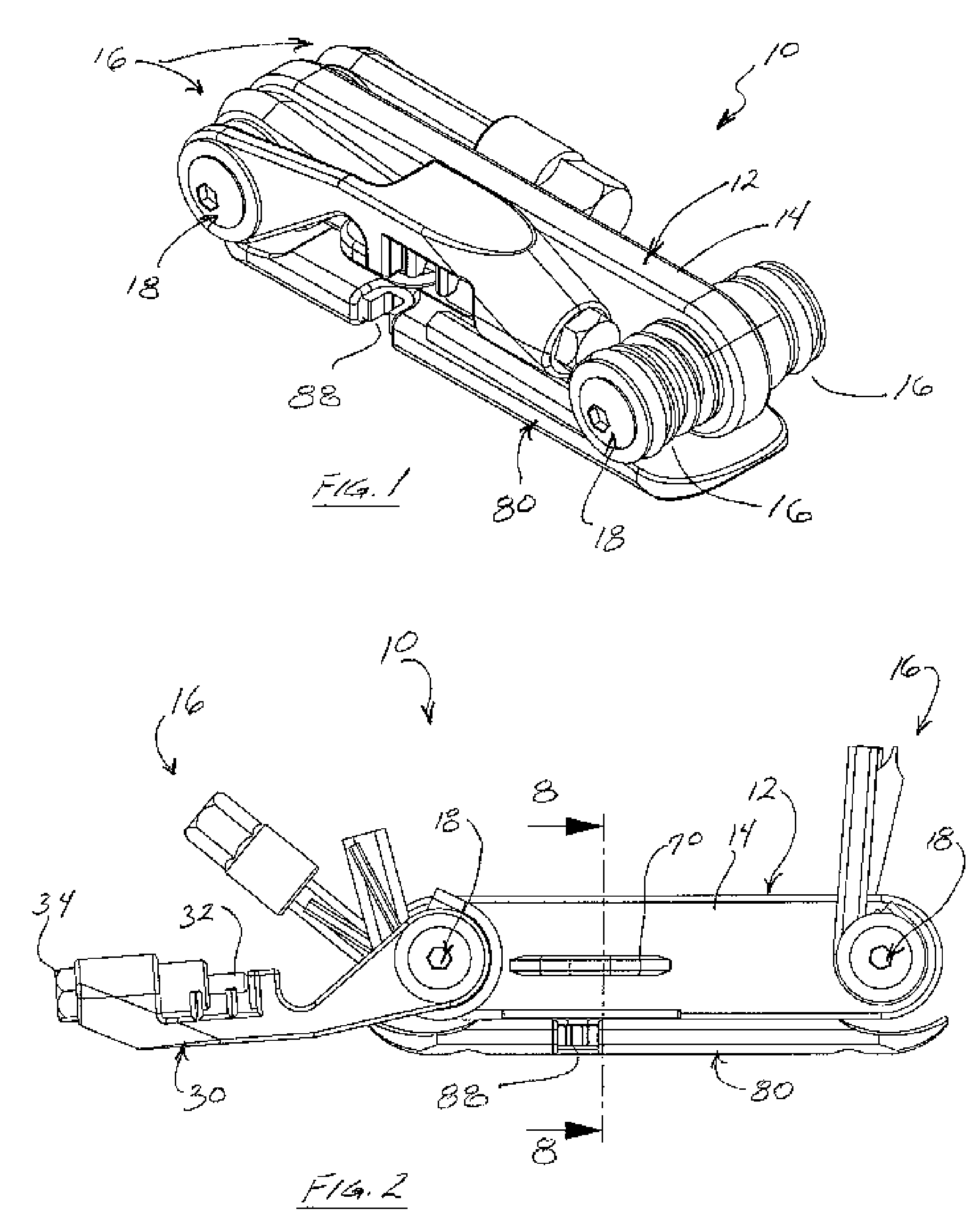 Foldable tool with single beam construction