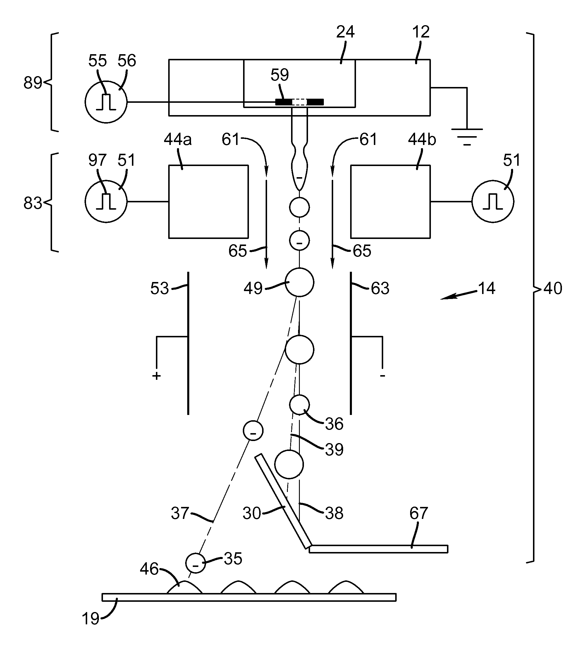 Liquid ejection using drop charge and mass