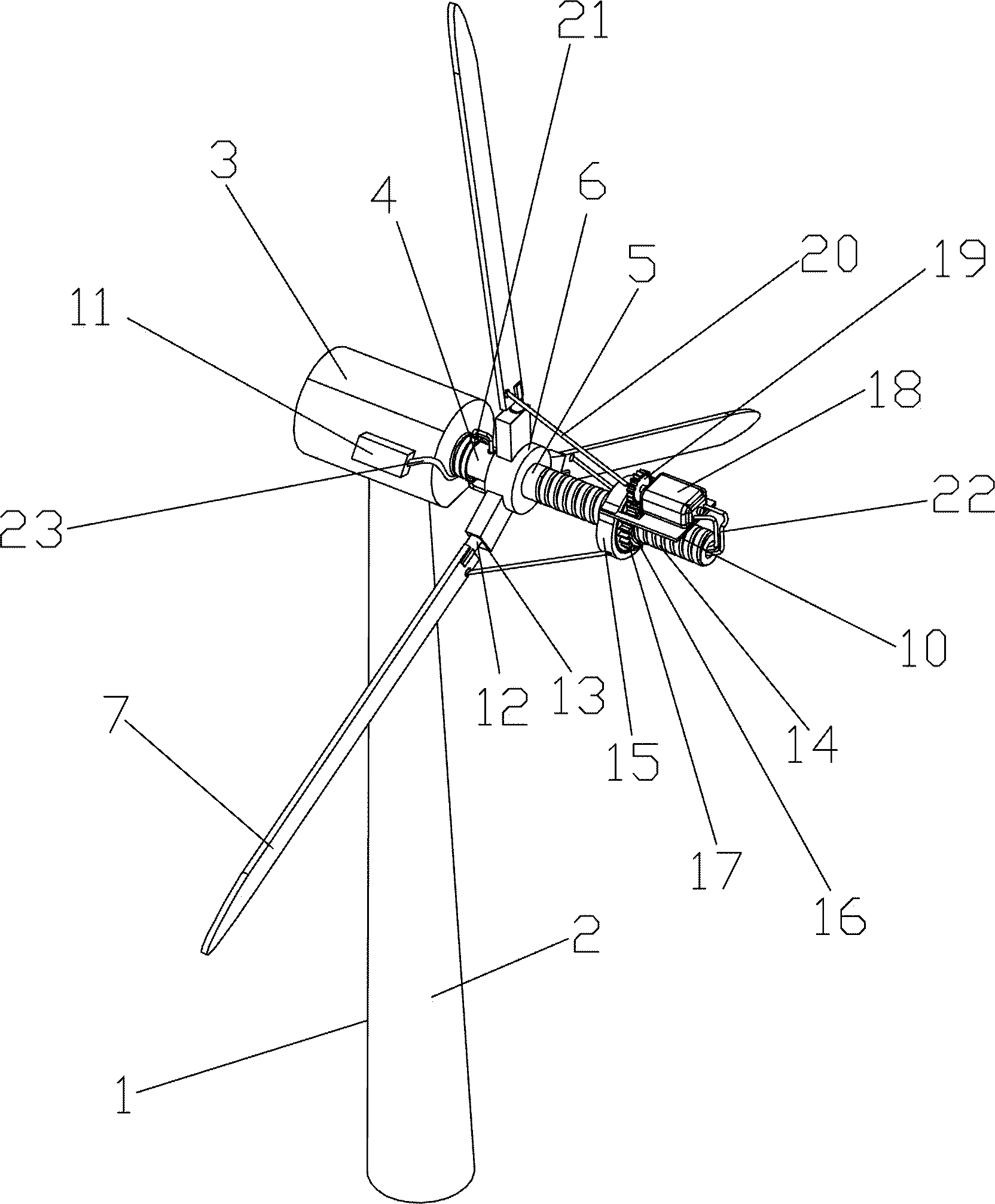 Wind power generator unit for automatically regulating blade angle according to strength of wind power