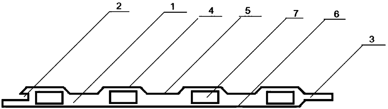 Trapezoidal protrusive stone-plastic slat with ribs