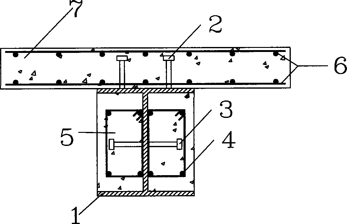 Composite beam comprising steel beam with concrete at abdomen