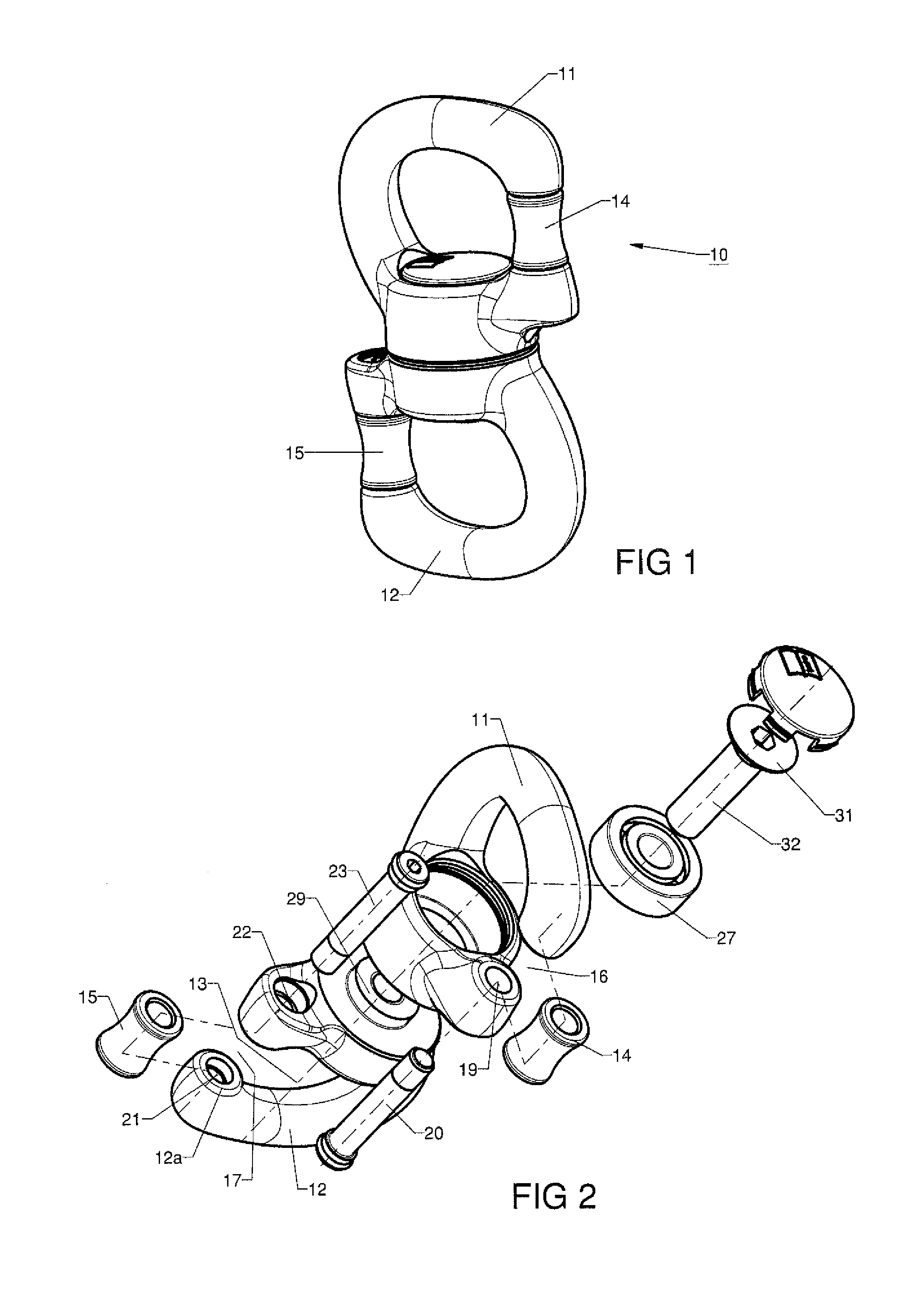 Attachment device with improved openable swivel