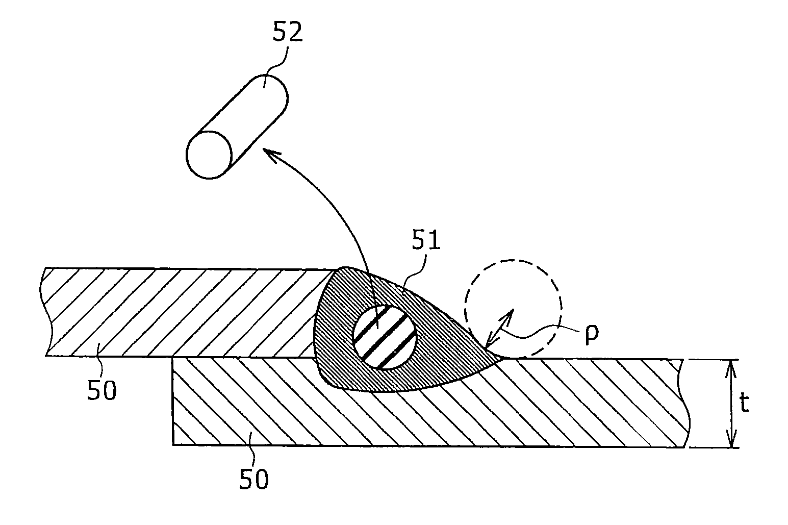 Fillet weld joint and method for gas shielded arc welding