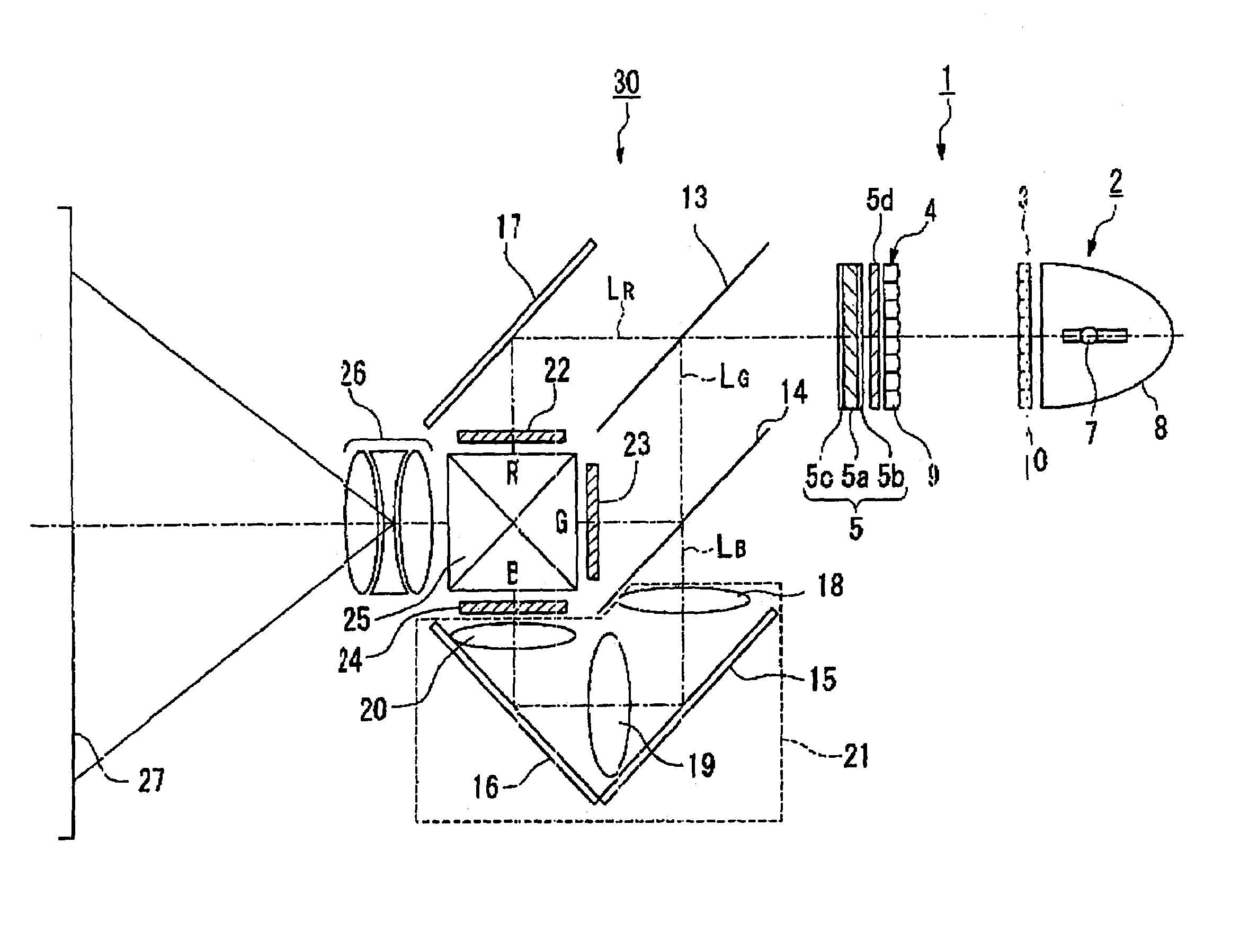 Projection type display, a display and a drive method thereof