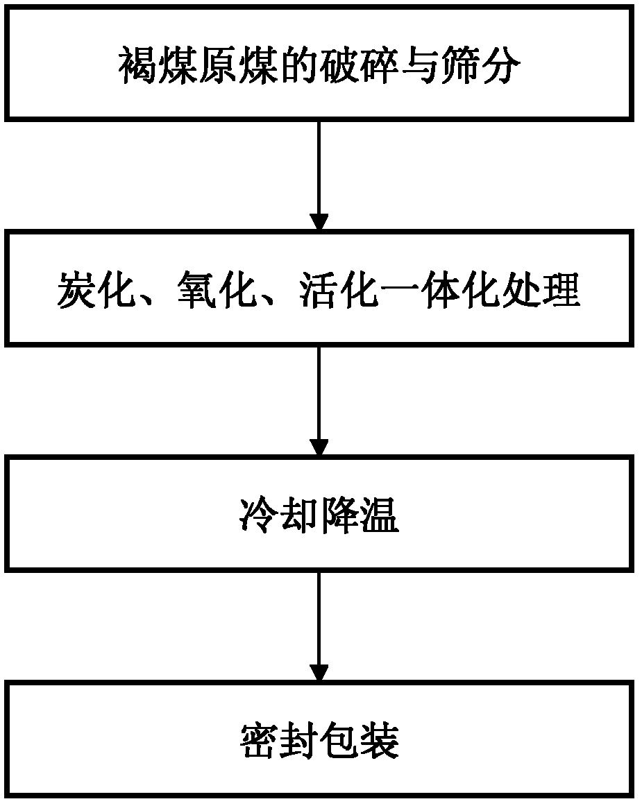 Active brown coal and preparation method thereof