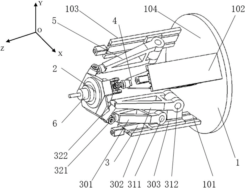 Three-freedom-degree parallel spindle head mechanism suitable for horizontal machining