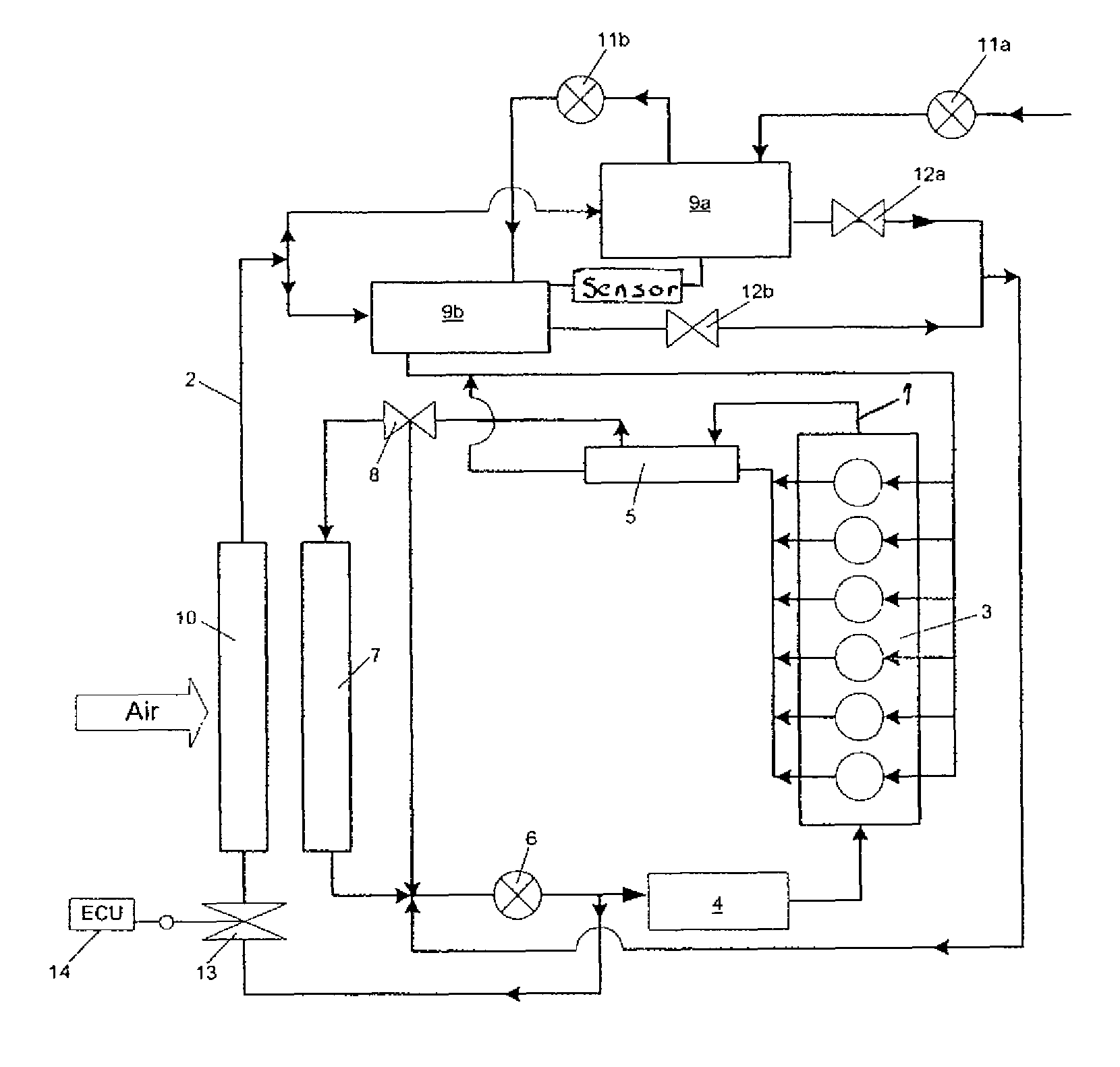 Cooling system of an internal combustion engine having charge air feed