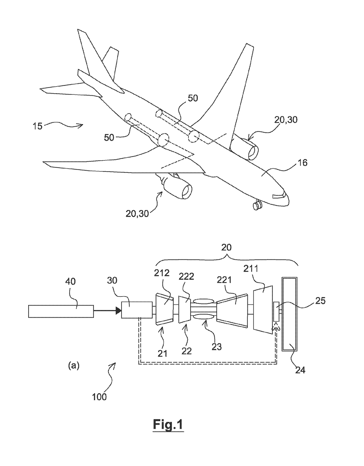 Hybrid power or thrust generator and vehicle including such a generator